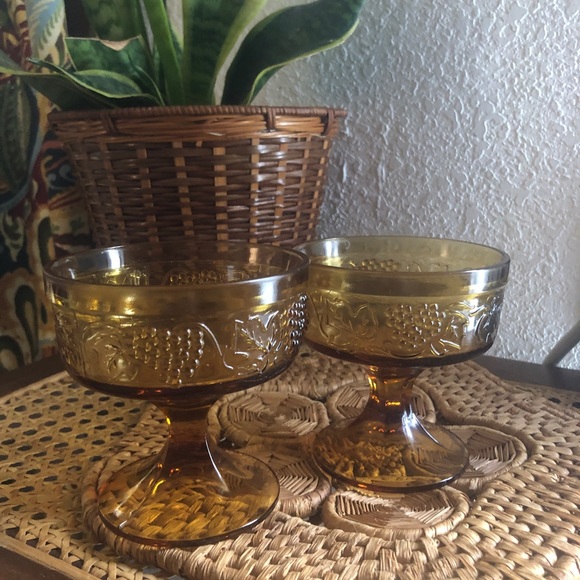 Indiana Glass Other - Amber Indiana Glass Co Colony Grape Champagne/Sherbet Glasses Pair